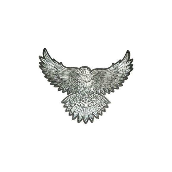 Silver White Thread Black Felt Background Flying Eagle Patch - Picture 4 of 4